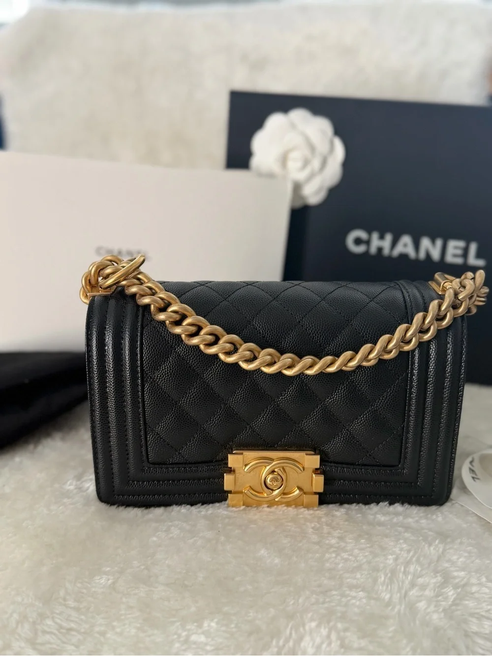 CHANEL Boy Small Black Caviar leather